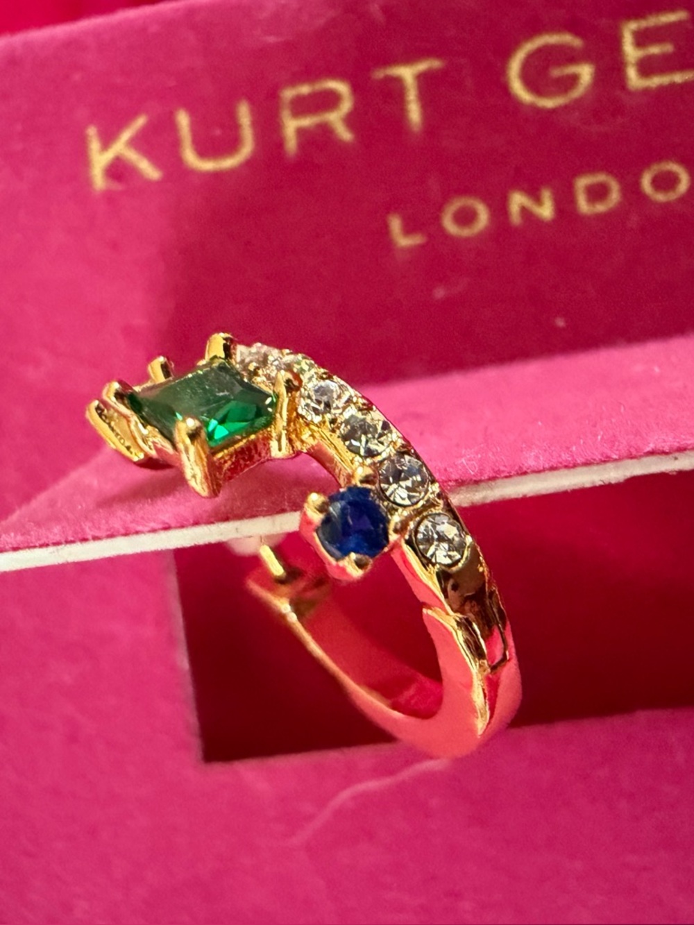 $68 Kurt Geiger London Multi Color Mixed Cut Crystal Hoop Earrings gold - Picture 3 of 12